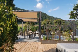 Design-Sonnenschutz mit viel Stahl, Ratschingserhof 2019